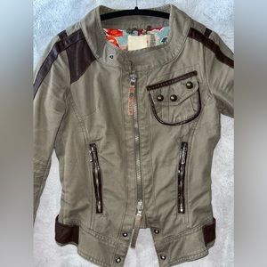 Diesel Nightrider khaki corset biker double zip utility jacket